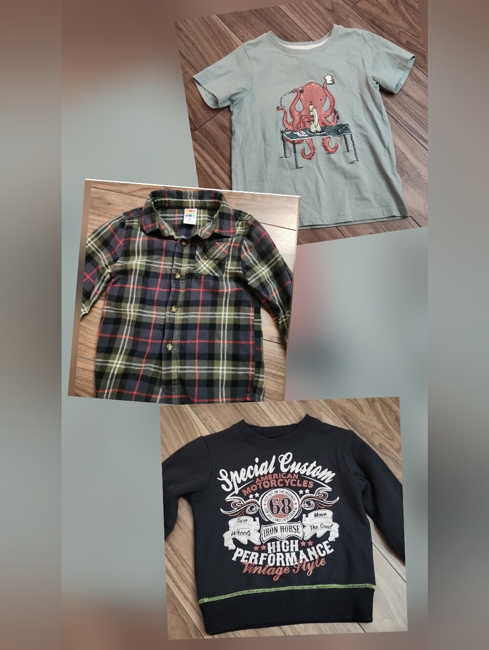 🔥 Bundle Size4 boys, Graphic Sweatshirt, Plaid Button-Up Shirt & T-Shirt